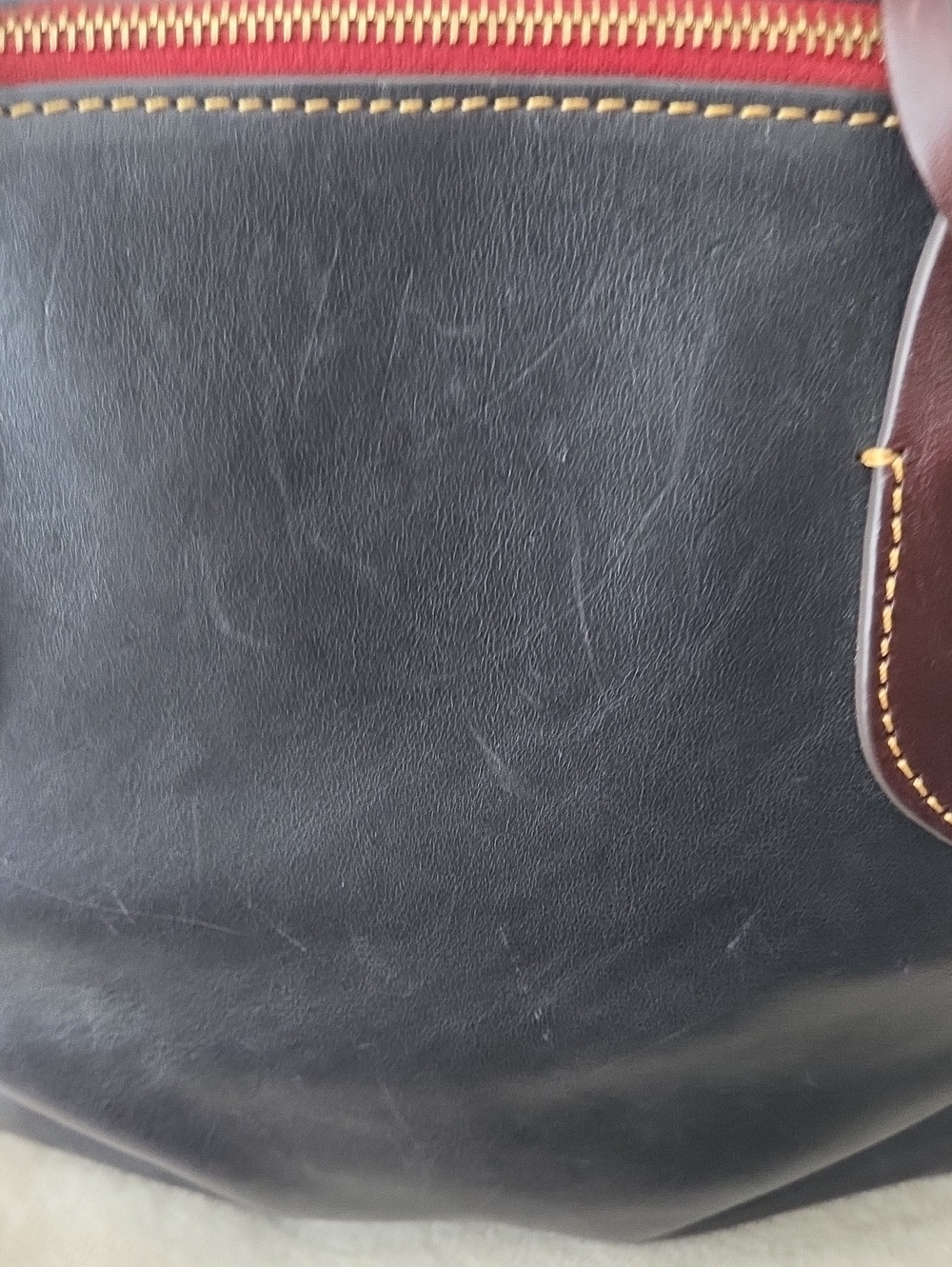 Leather Tote Bag in Dark Blue with Dark Brown Braided Handles. - Picture 6 of 7